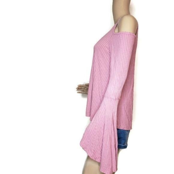 Womens Gaze USA Cold Shoulder Bell Sleeve Top XL Pink Polyester/Cotton - Picture 3 of 6